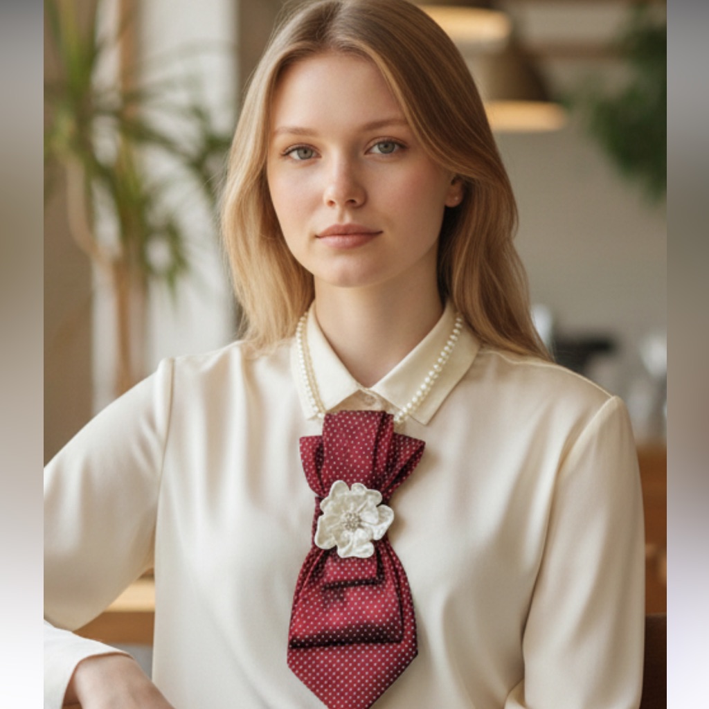 Dainty DapperElegant Red Polka Dot Necktie Necklace With Flower Accent 28$
